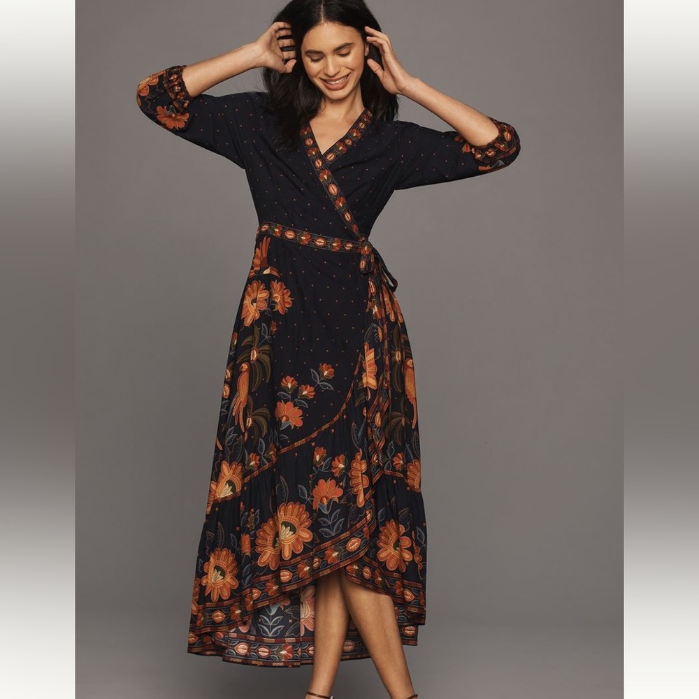New FARM Rio Long Sleeve Floral Wrap Dress